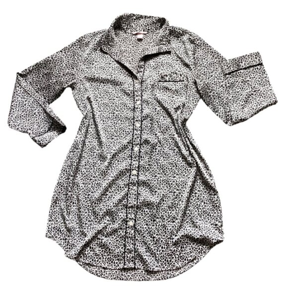 Victoria's Secret PJ Button-Up Sleep Shirt/Dress/Tunic Leopard Print L #163J - Picture 2 of 7